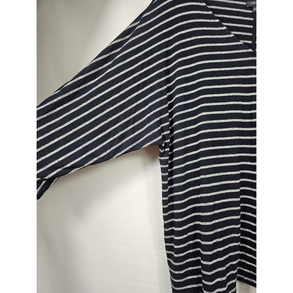 J Jill Wearever Collection Tunic Top Sz L Black Gray Stripe 3/4 Sleeve Stretch - Picture 3 of 6